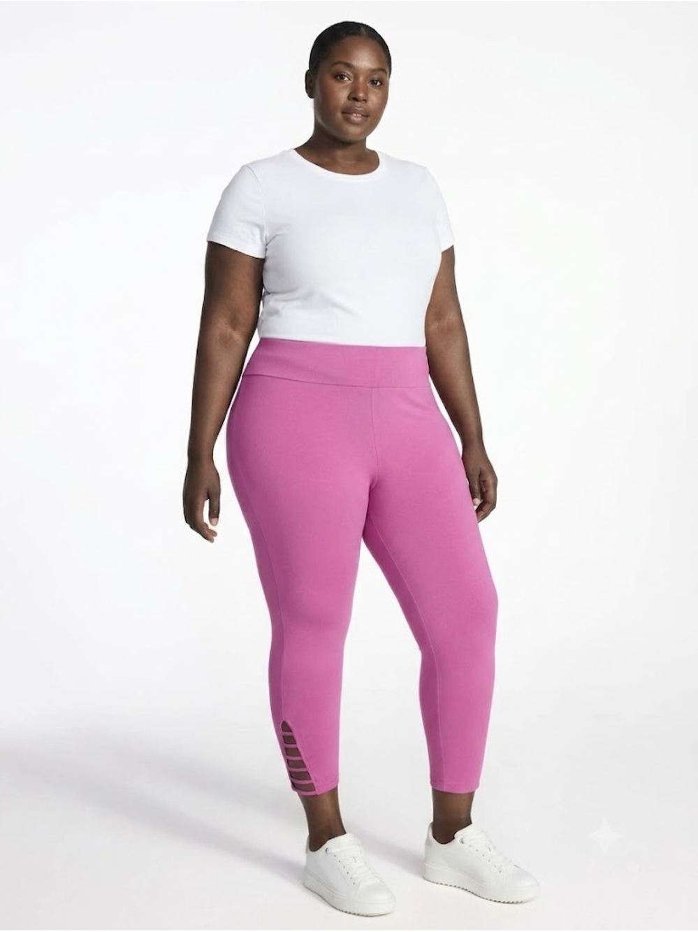 Terra & Sky Women’s Plus Size Capri Ladder Pink High Rise Leggings